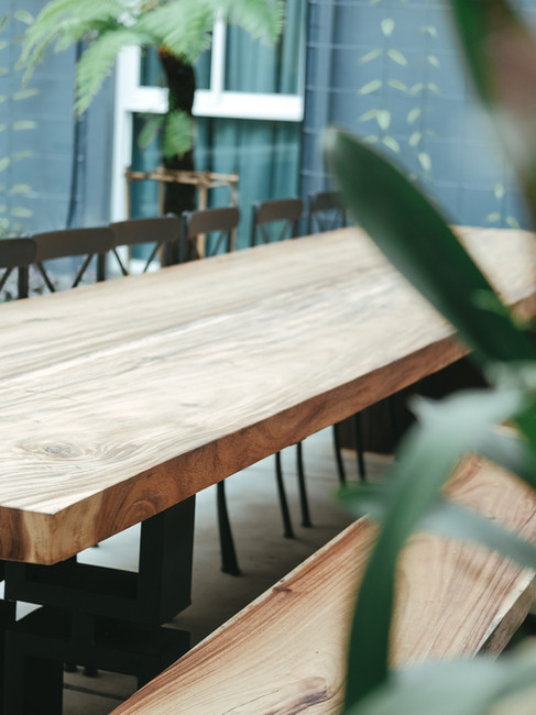 solid wood slab in outdoor garden