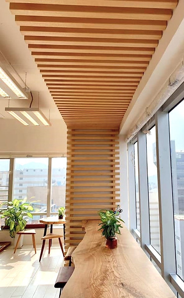 Wood slat for wall and baffle ceiling