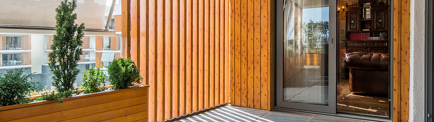 Wood screening for semi-outdoor area