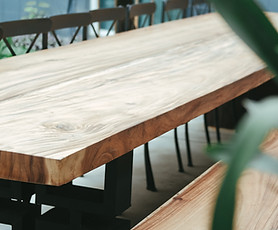 Wood slab or laminated board as table