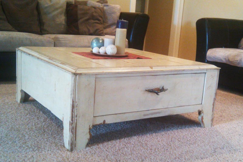 white distressed wood coffee table